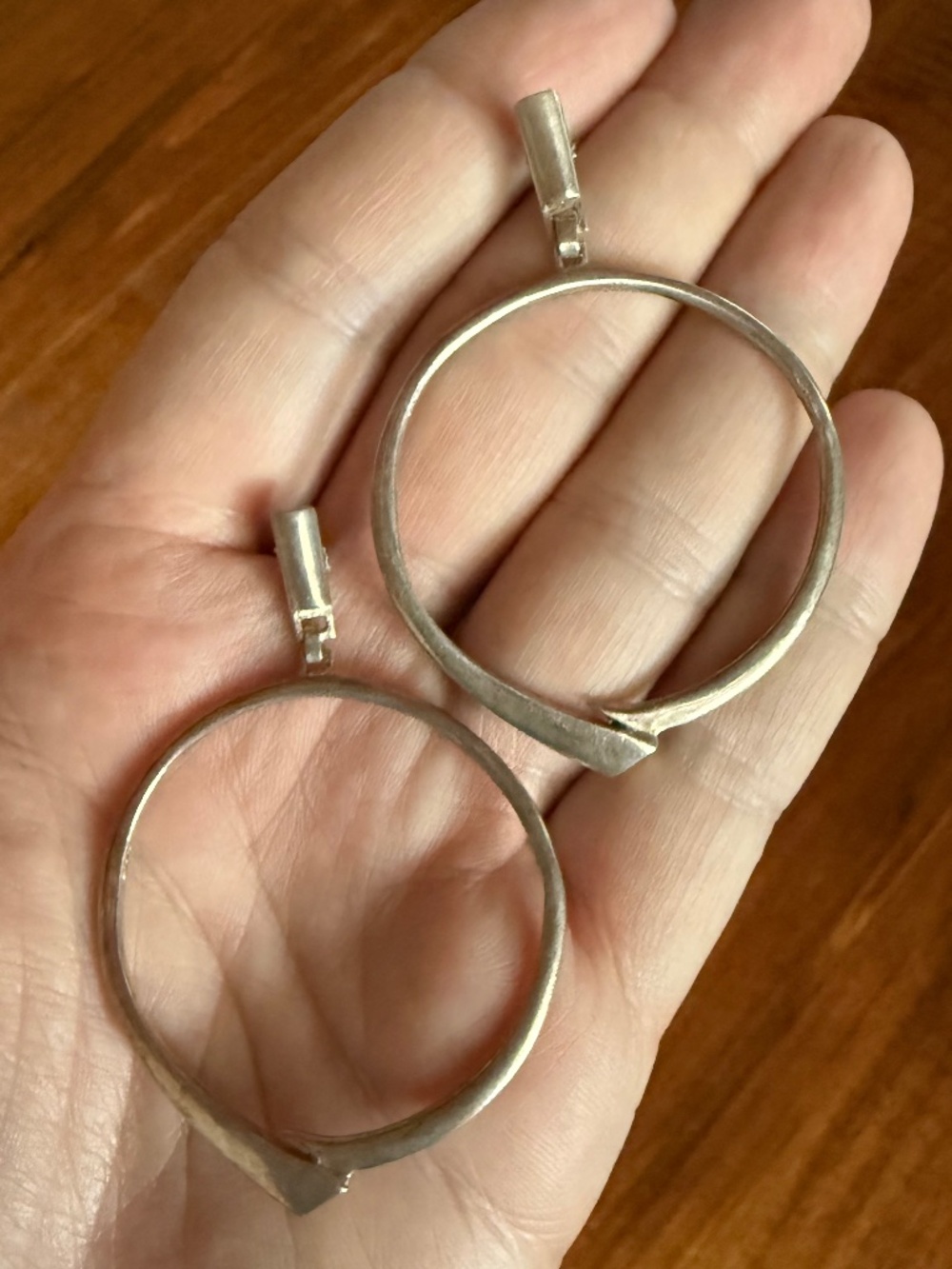 Large Modernist Earrings Sterling Silver Signed Artisan Hoop Vintage Mid Century